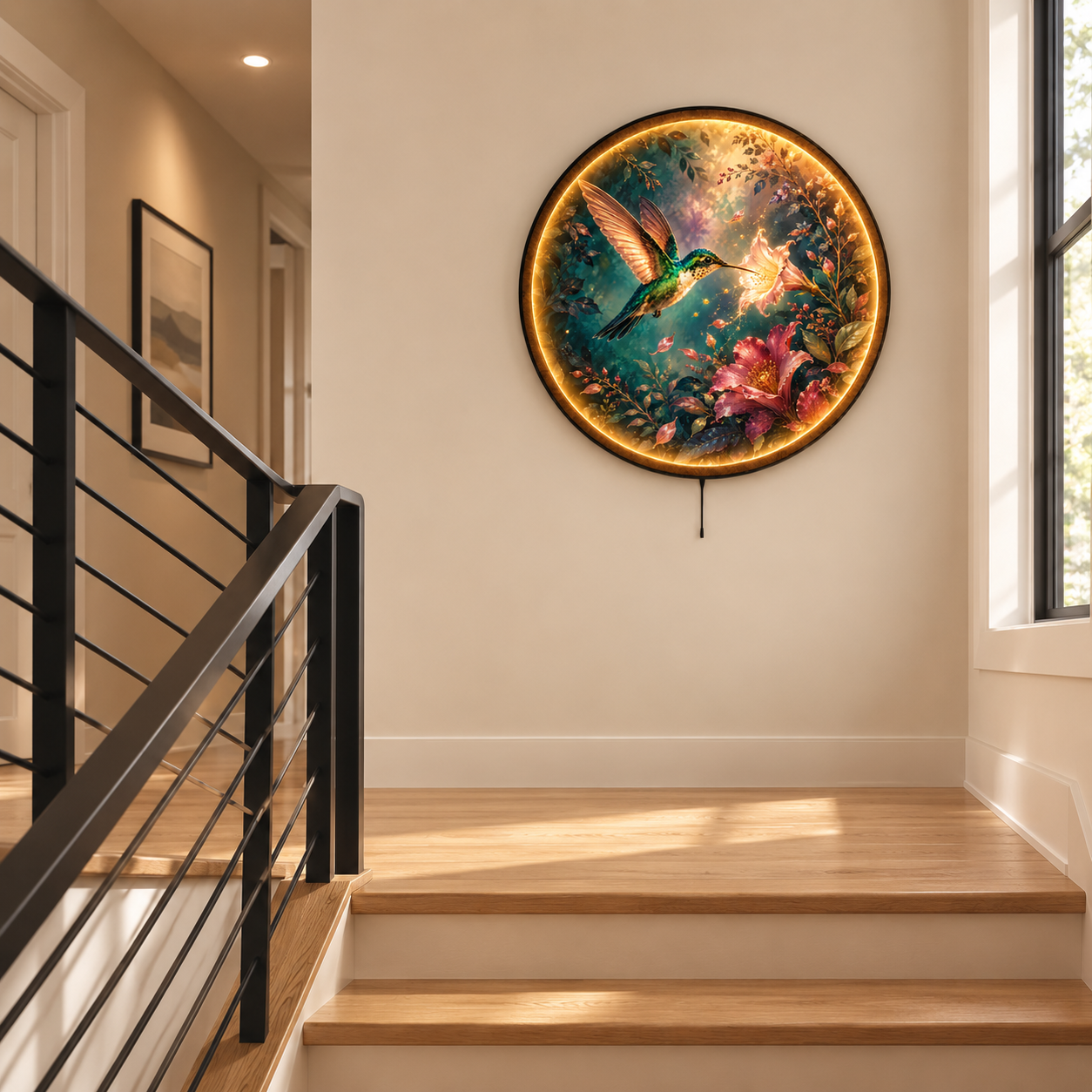 Emerald Wings Hummingbird LED Wall Art – Botanical Floral Decor