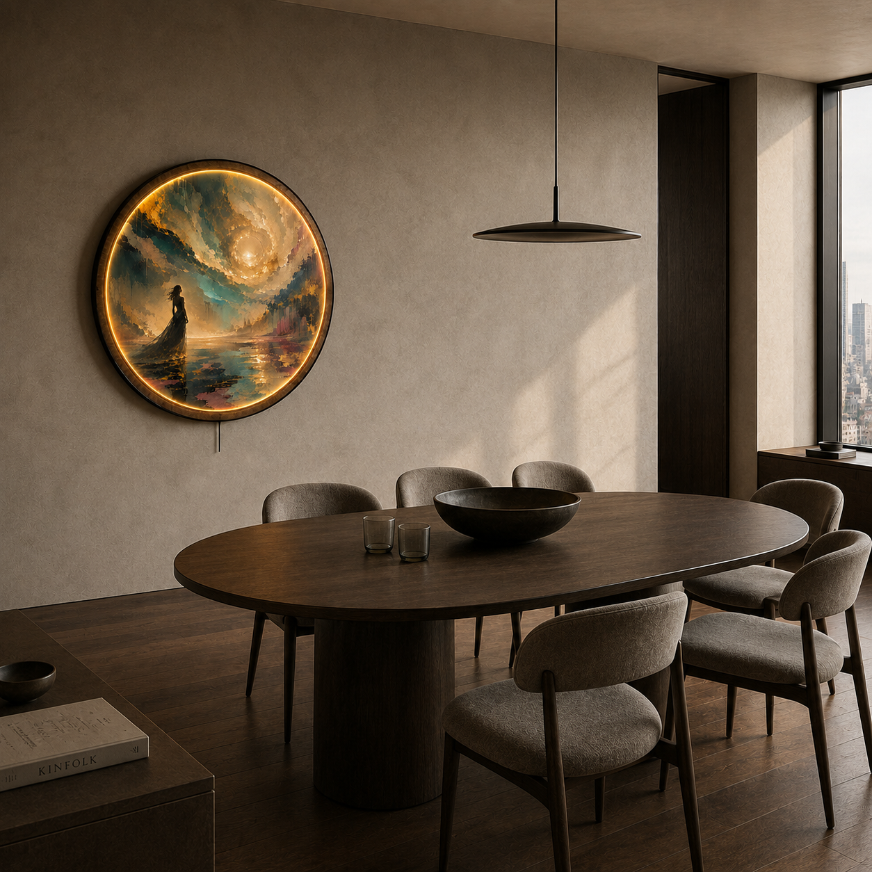 Beyond the Veil LED Wall Art – Feminine Abstract Round Decor