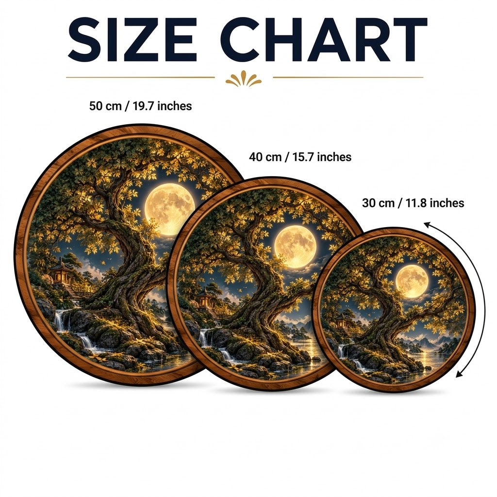 Handcrafted Golden Moon Ancient Tree LED Wall Art