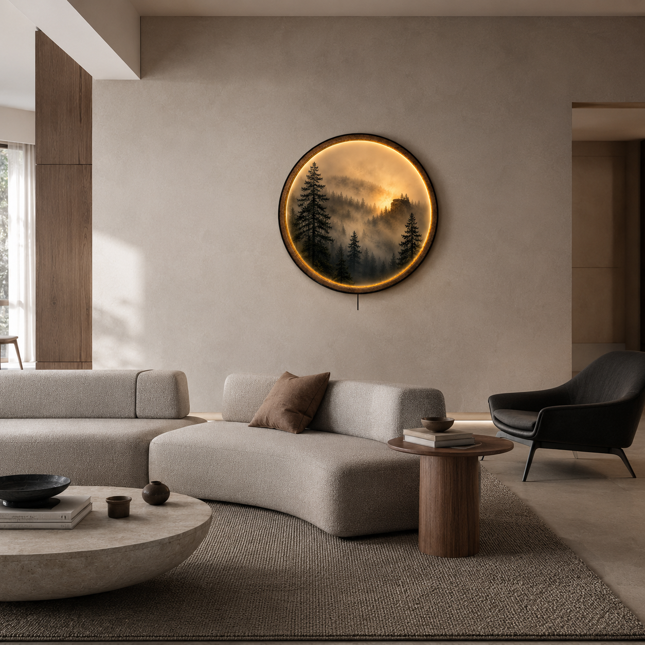 Golden Mist Forest LED Wall Art – Illuminated Nature Wall Decor