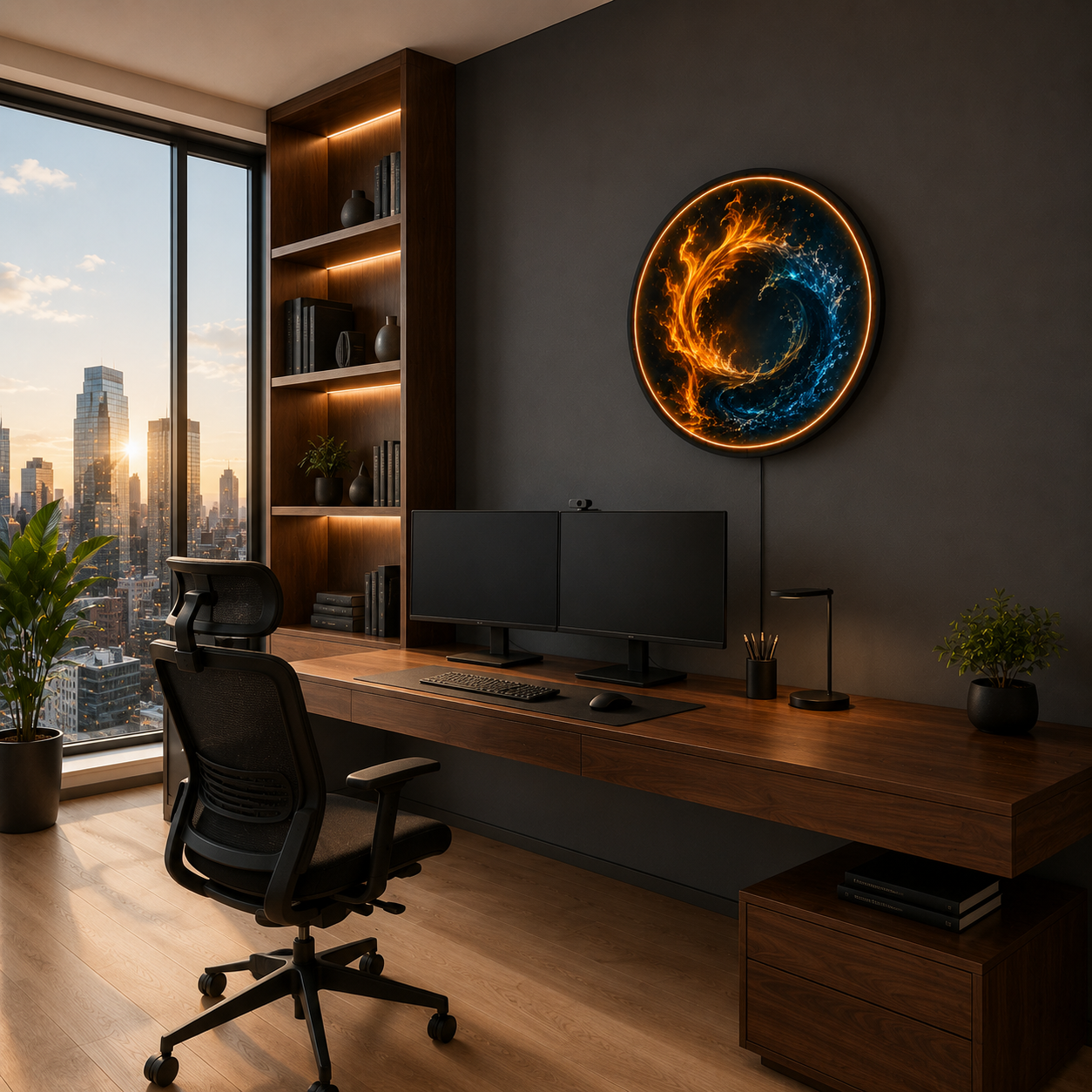Elemental Yin Yang LED Wall Art | Fire & Water Energy Decor