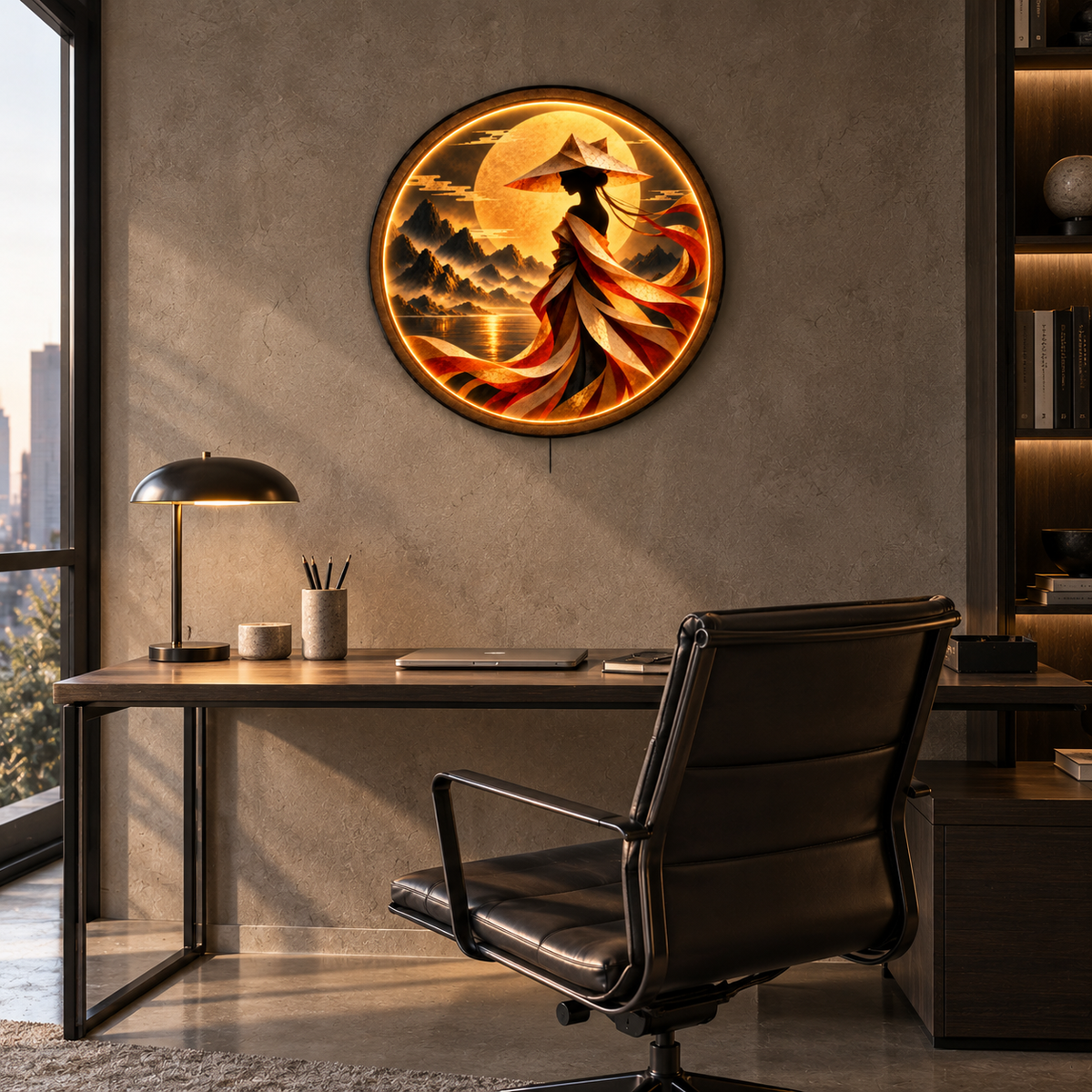 Moonlit Wanderer LED Wall Art – Asian Mountain Decor