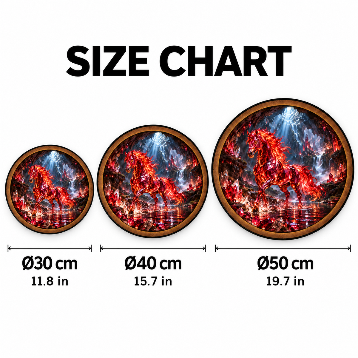 Crimson Crystal Horse Fantasy Cave Circular LED Wall Art