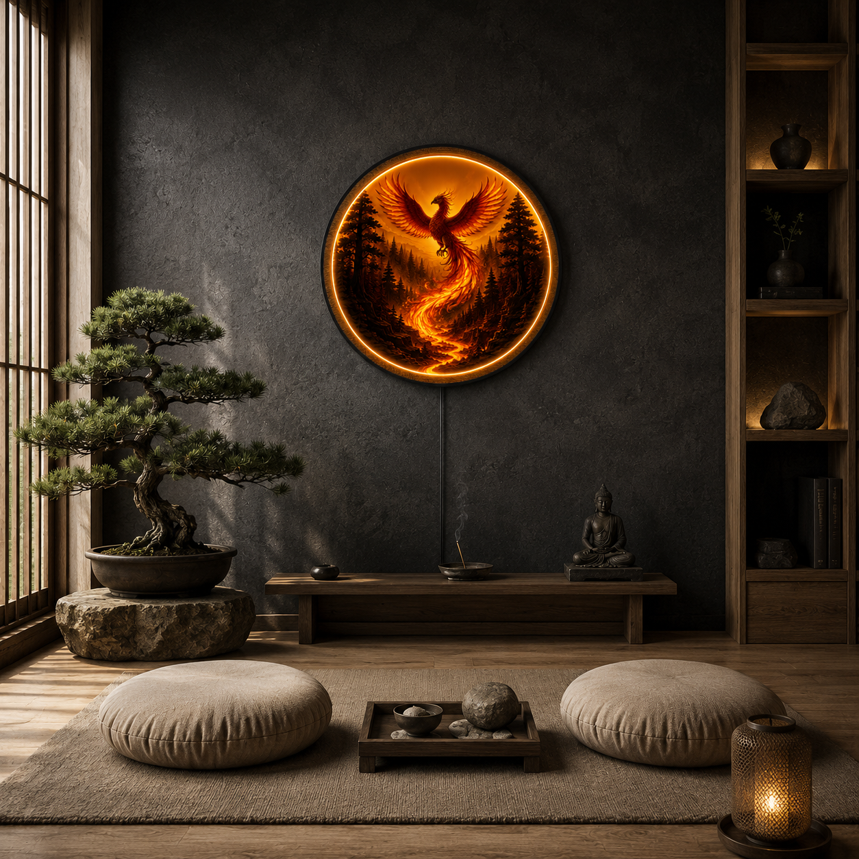 Phoenix Rising LED Wall Art – Illuminated Mythical Bird Decor