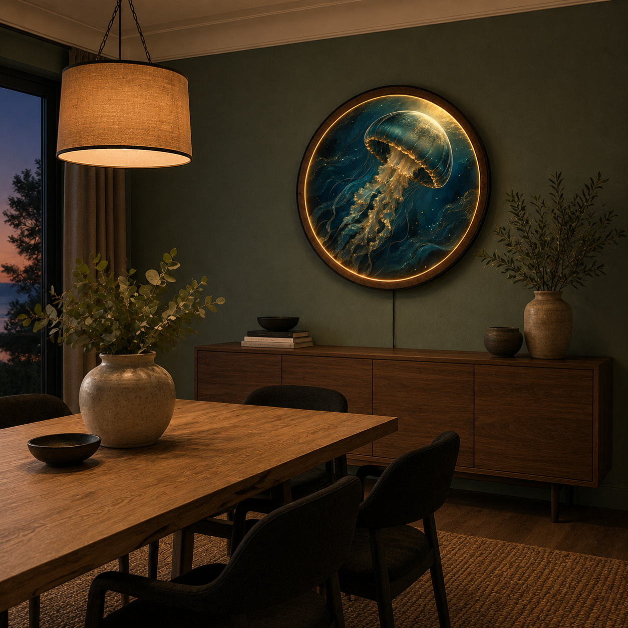 Glowing Moon Jellyfish LED Wall Art – Premium Round Acrylic Decor