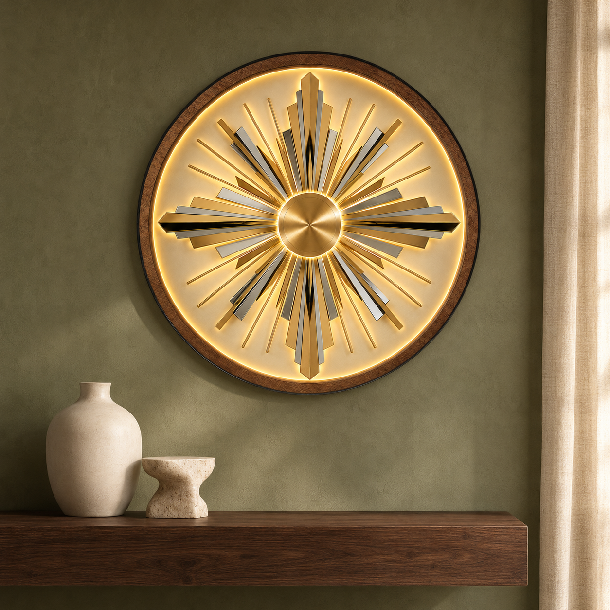 Art Decor Sunburst LED Wall Lamp | Gold Wood Art Decor