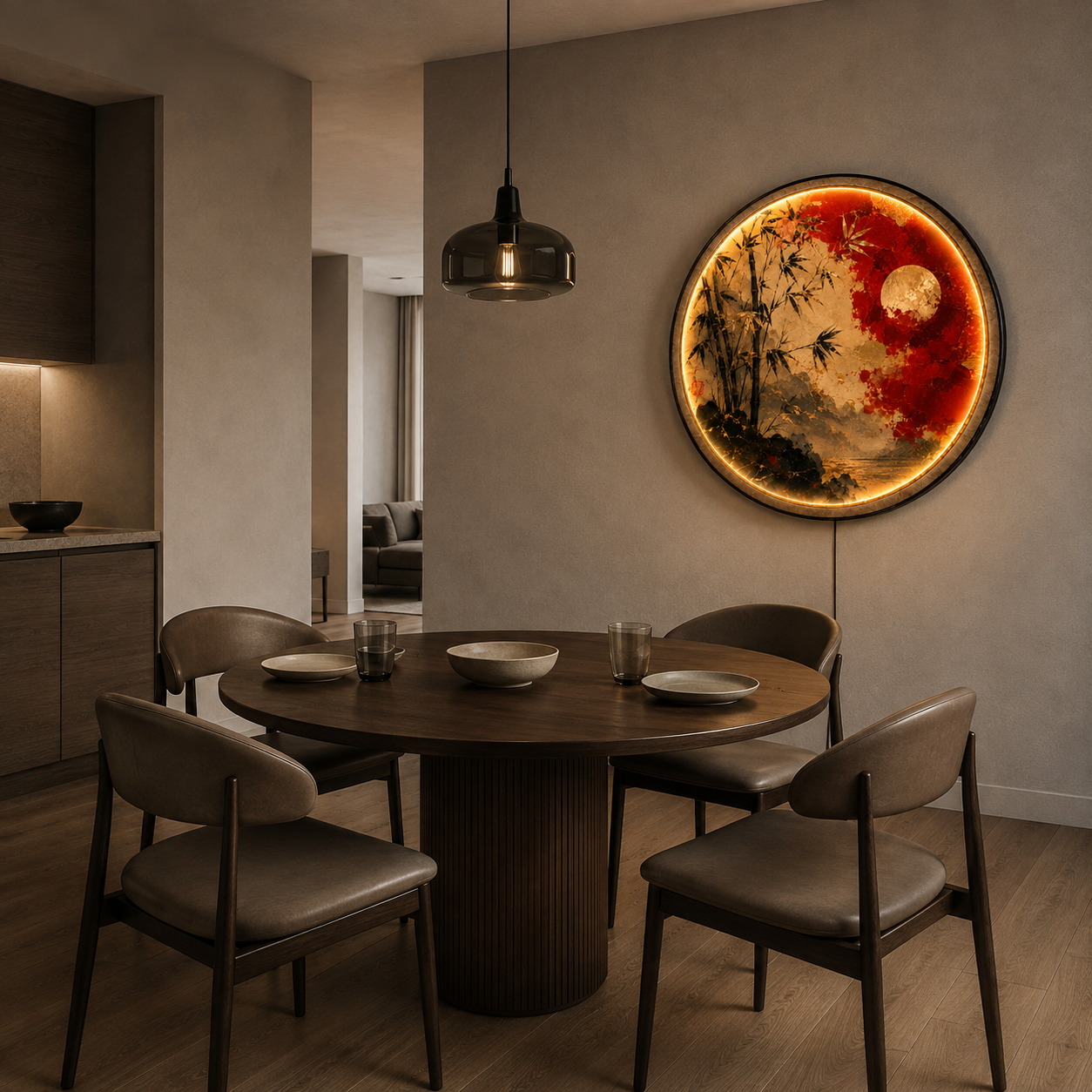 Crimson Bamboo LED Wall Art – Asian Inspired Nature Wall Decor