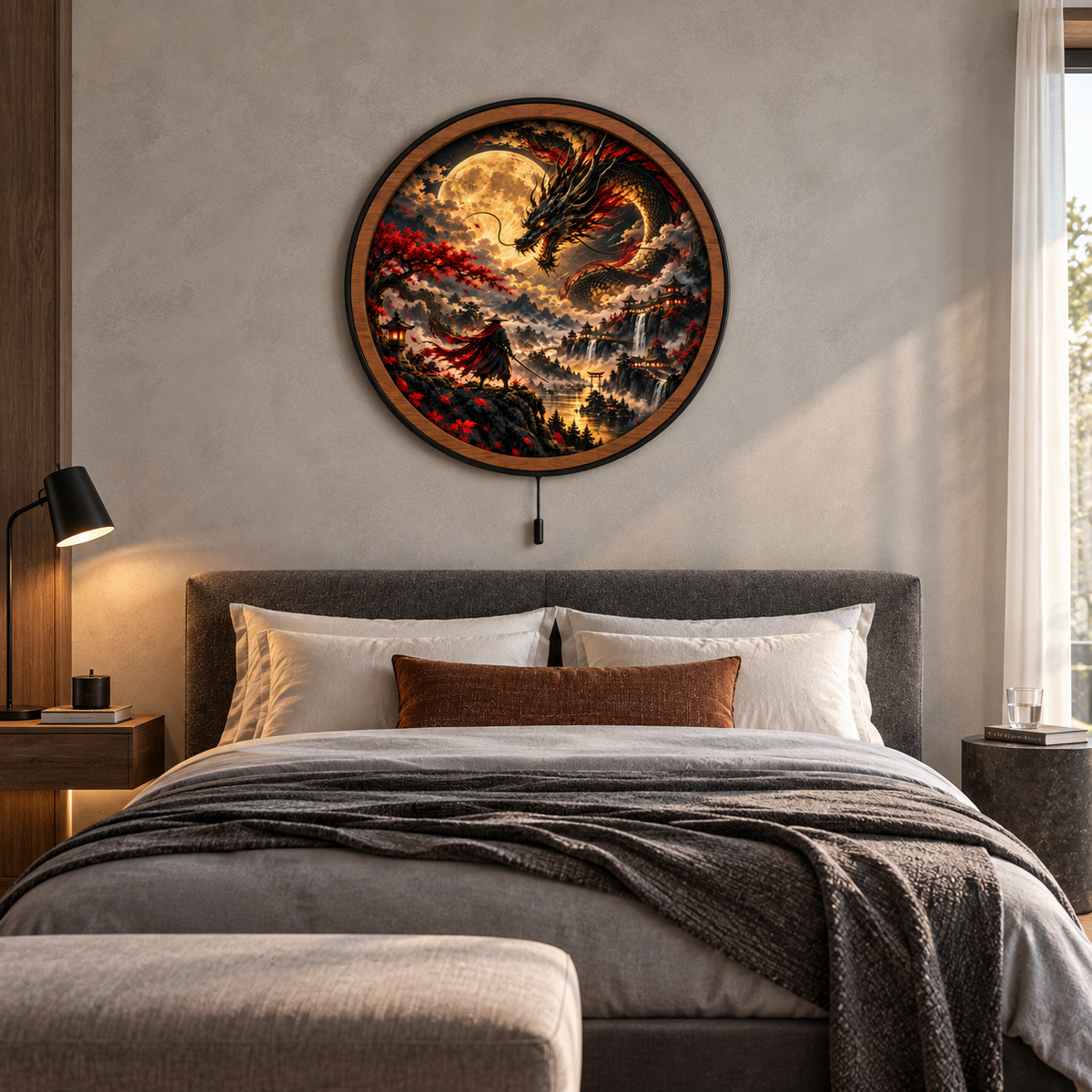 Dragon Moon Samurai – Japanese Fantasy LED Wall Art