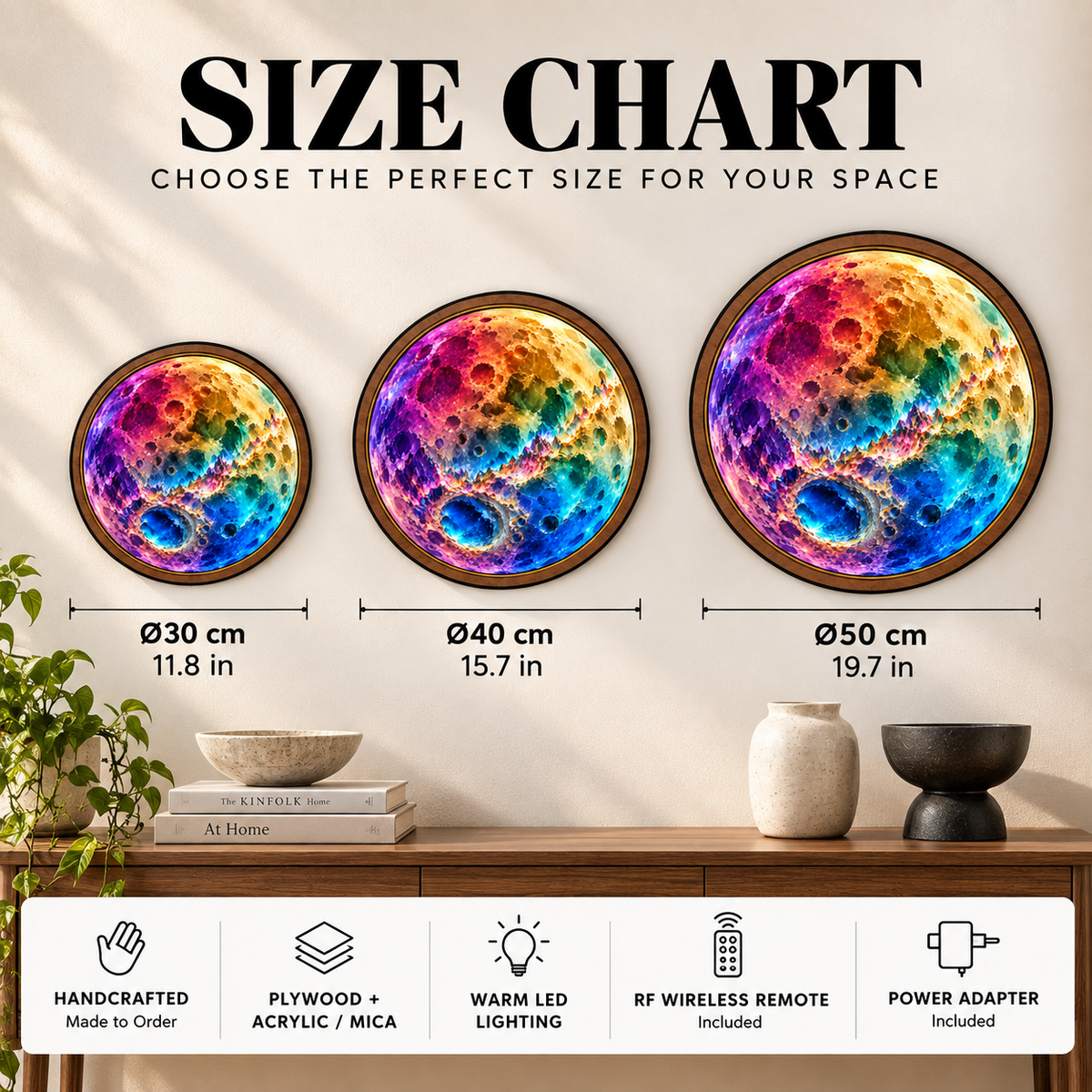 Celestial Spectrum Moon Circular LED Wall Art