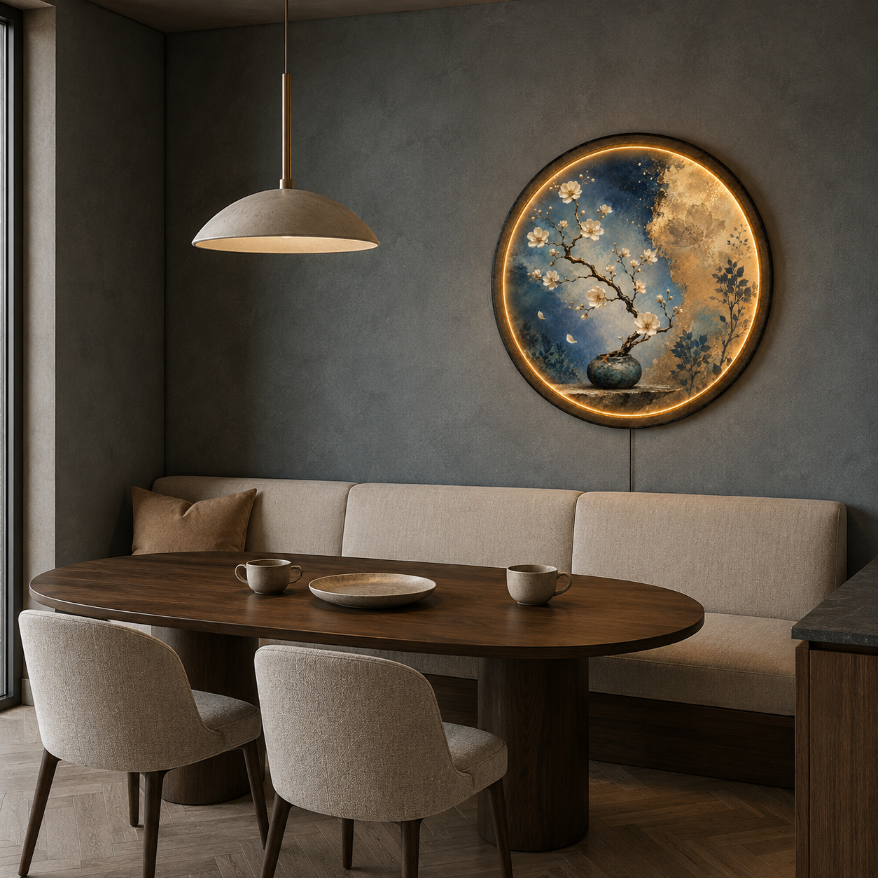 Golden Blossom Serenity LED Wall Art – Botanical Decor