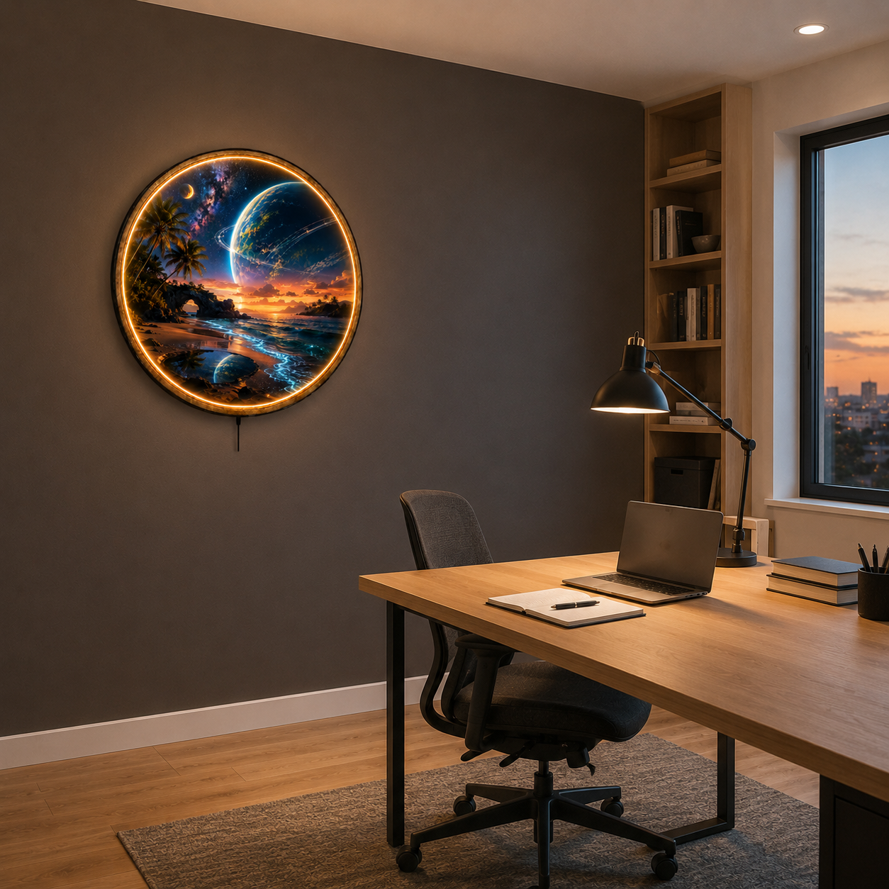 Beyond the Blue Horizon LED Wall Art – Cosmic Tropical Escape
