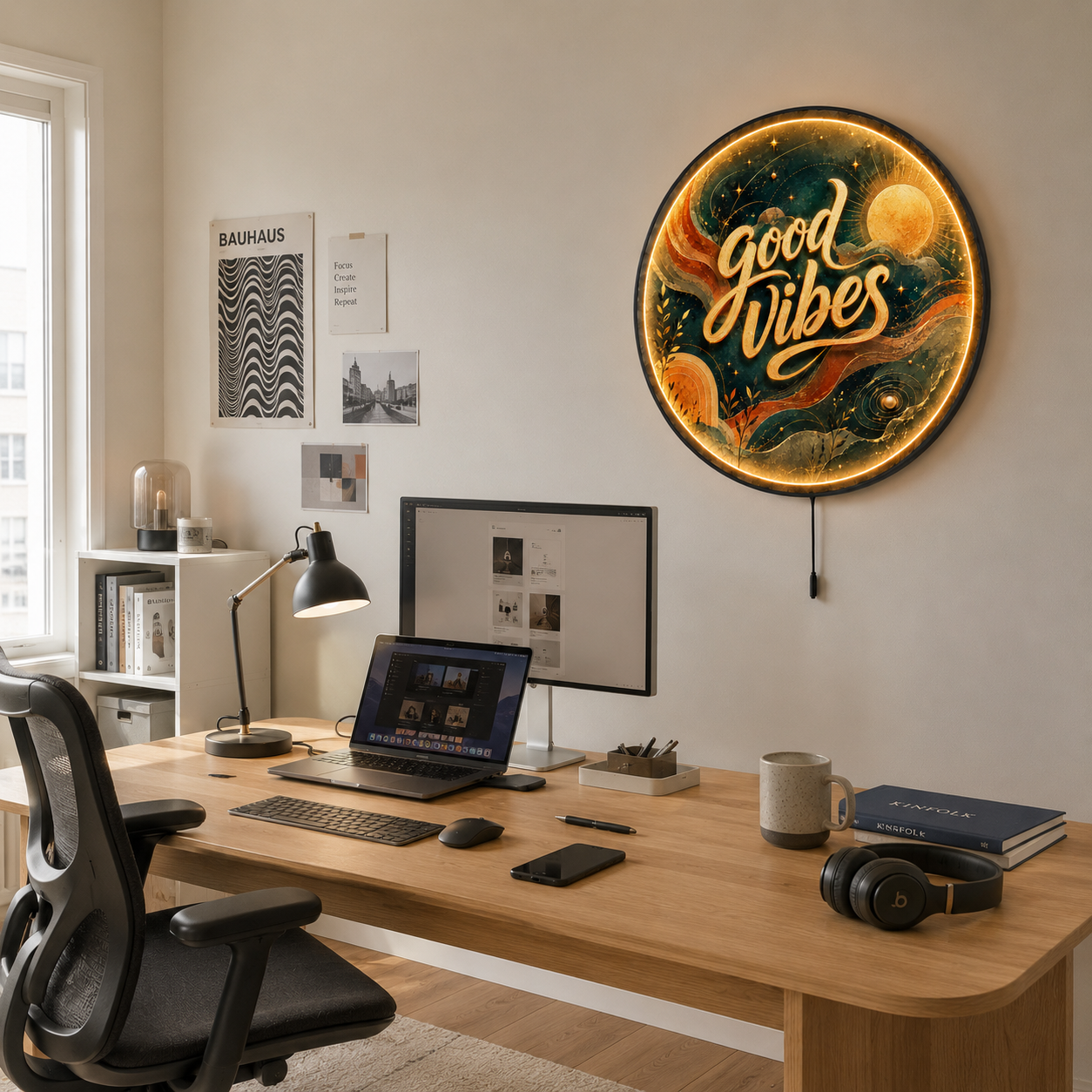 Good Vibes LED Wall Art – Positive Boho Room Decor