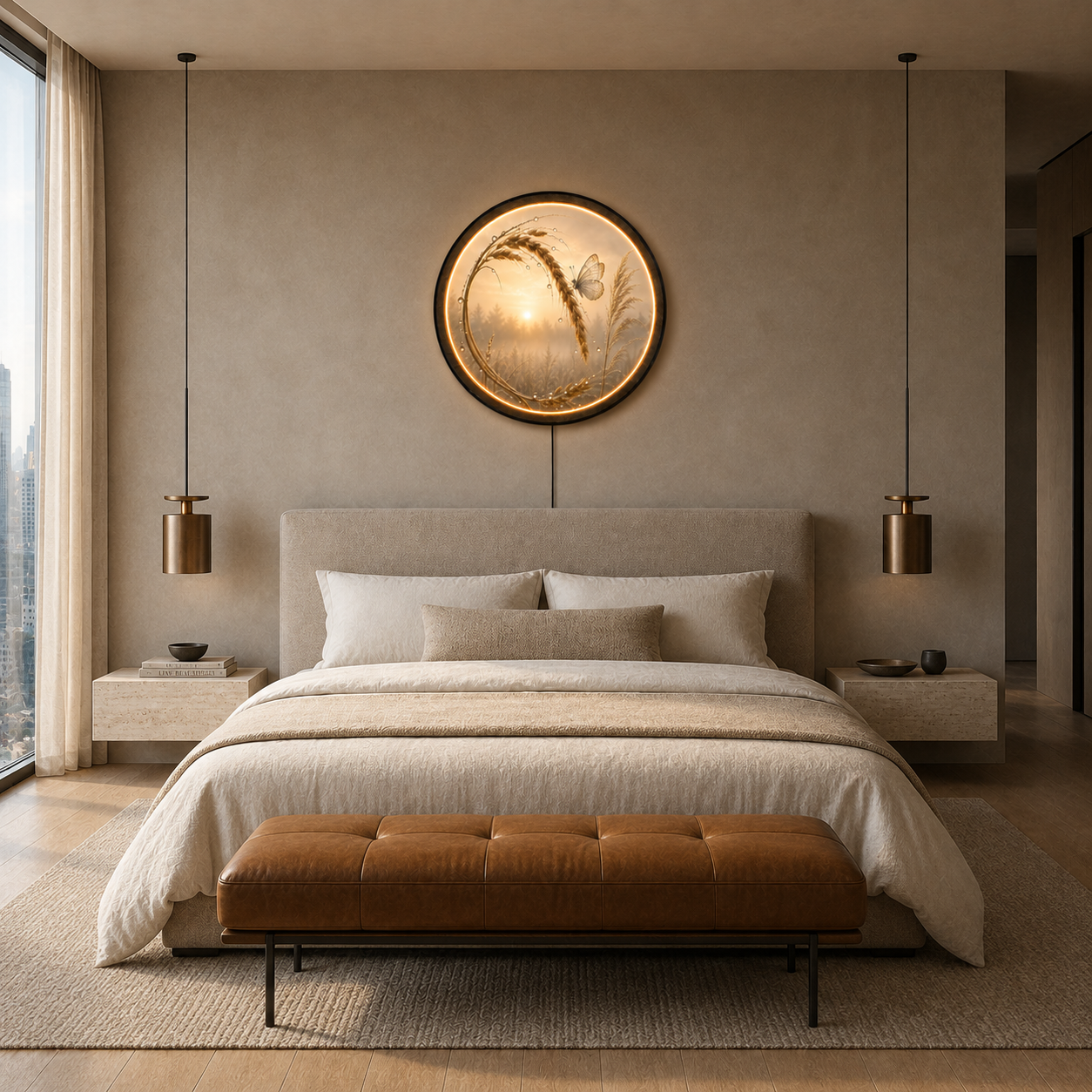 Golden Wheat & Butterfly LED Wall Art – Illuminated Nature Wall Decor | Warm White 12V LED