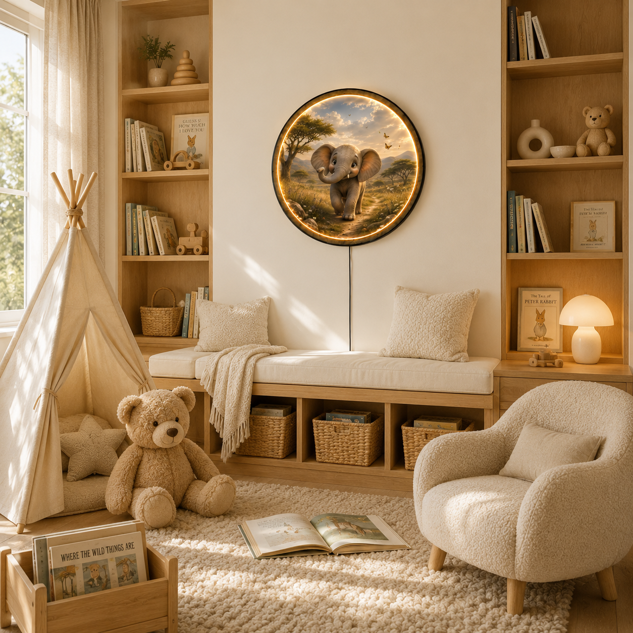 Baby Elephant LED Wall Art – Nursery Animal Decor