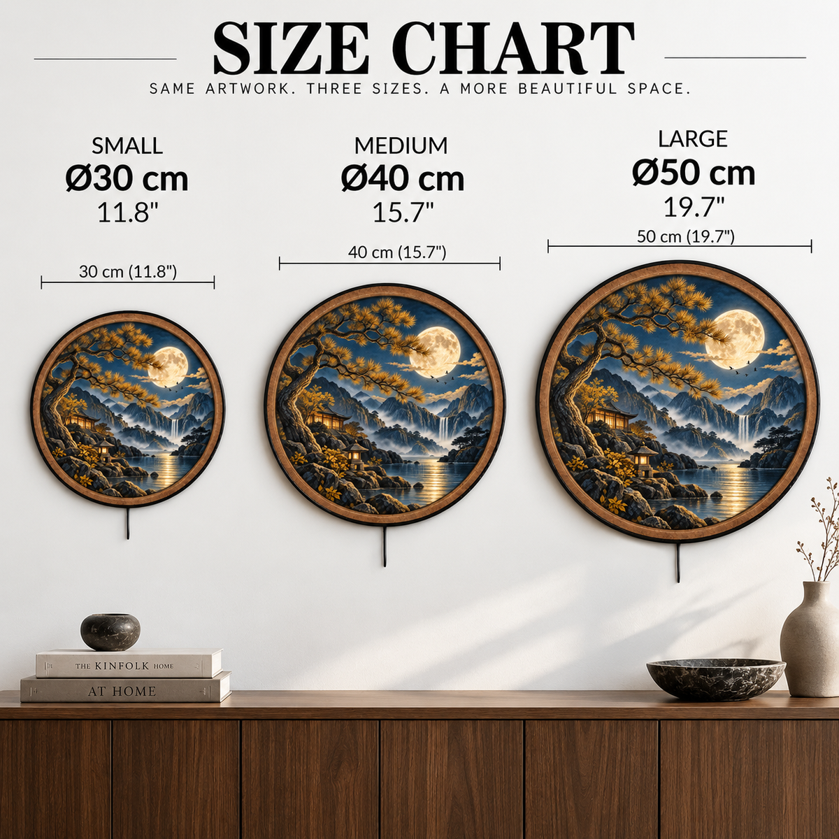 Golden Pine Sanctuary LED Wall Art – Moonlit Mountain Landscape