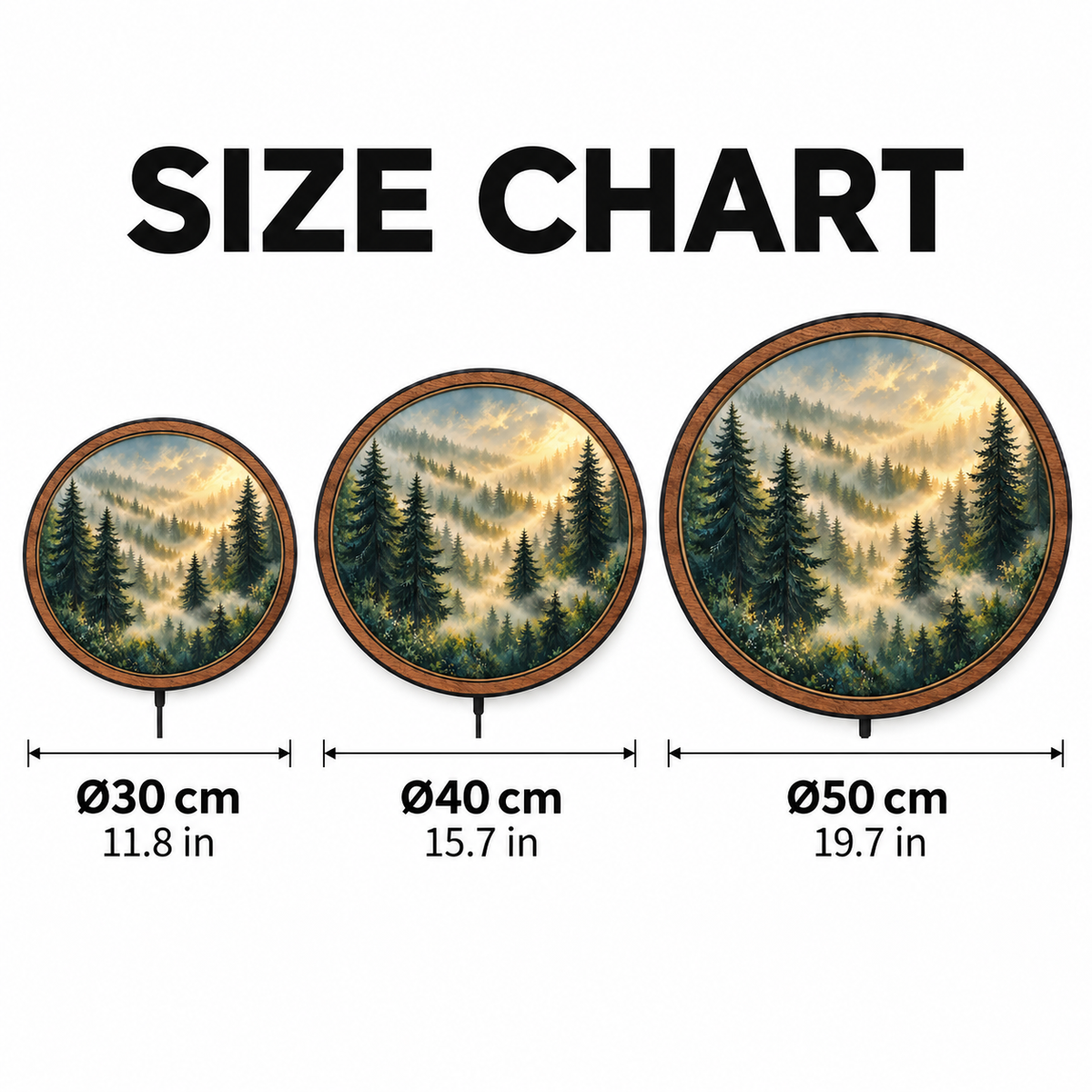 Misty Pine Sunrise LED Wall Art – Golden Forest Light