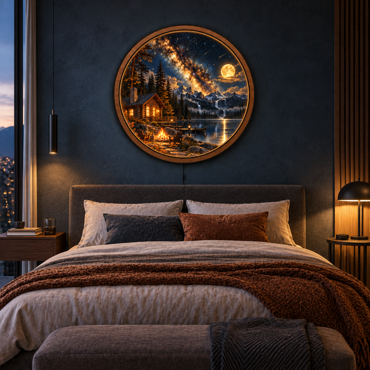 Starlit Mountain Retreat LED Wall Art – Cozy Cabin Night Decor