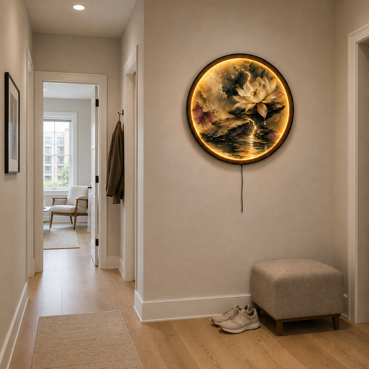 Golden Lotus LED Wall Art – Zen Serenity Botanical Decor