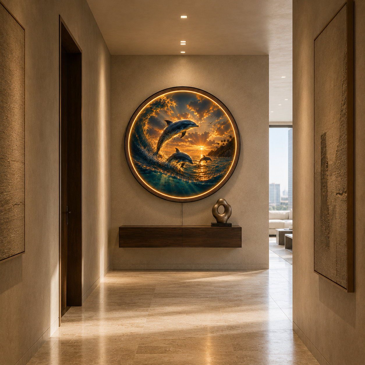 Dolphin Ocean Sunset LED Wall Art – Coastal Acrylic Light Decor