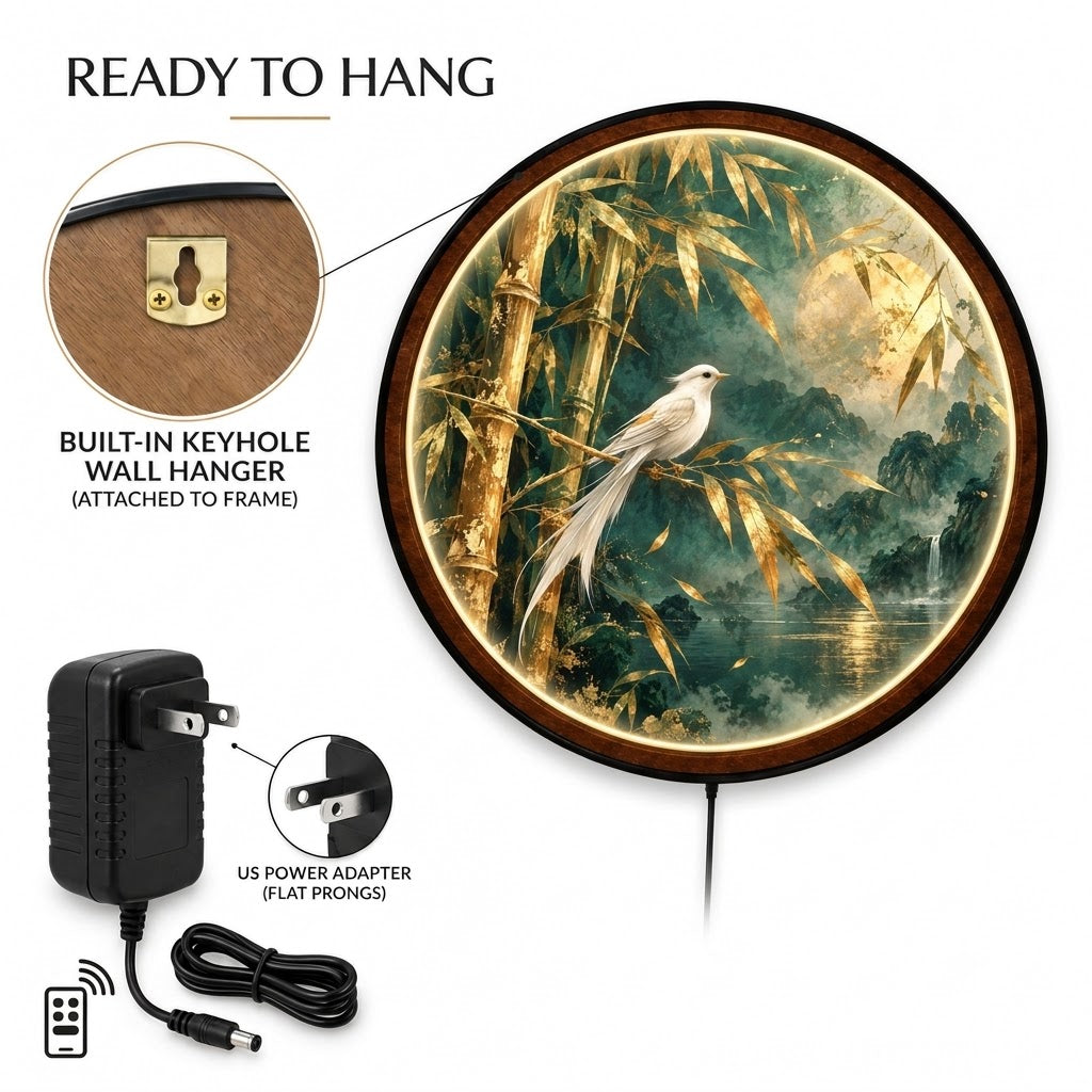 Golden Bamboo Moon – Handcrafted LED Wall Art