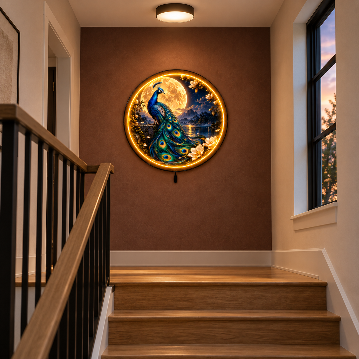 Moonlit Majesty Peacock LED Wall Art – Sapphire Moon Decor