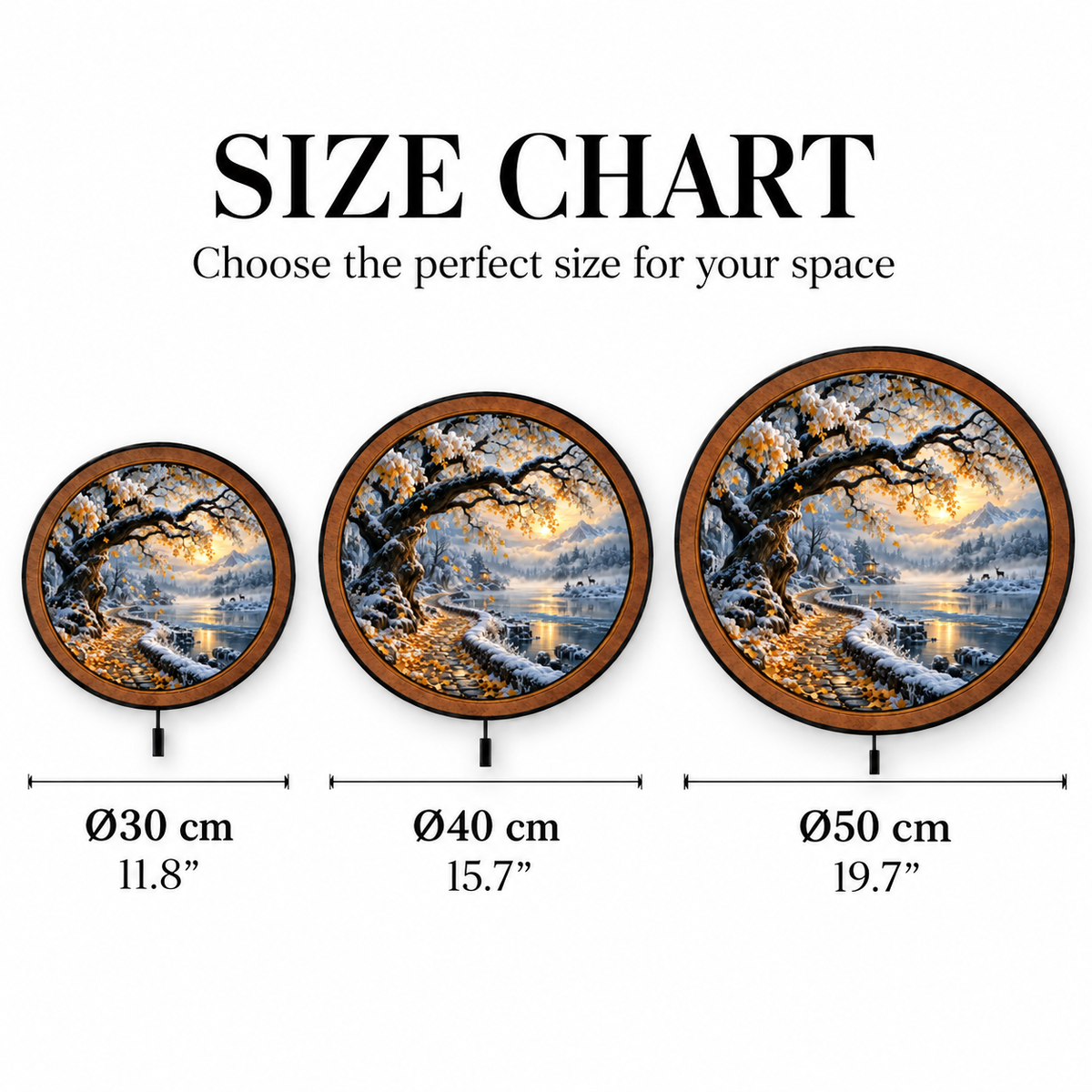 Golden Winter Path LED Wall Art – Snowy Mountain Lake Landscape Decor