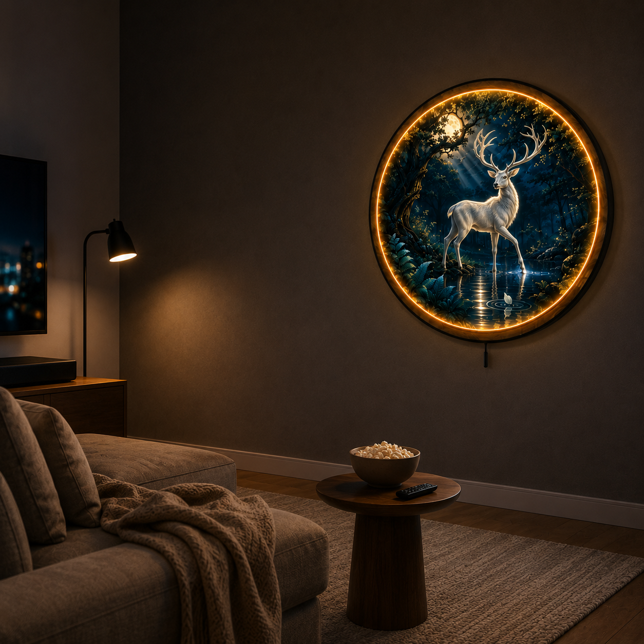 Silver Stag LED Wall Art – Moonlit Forest Deer Decor