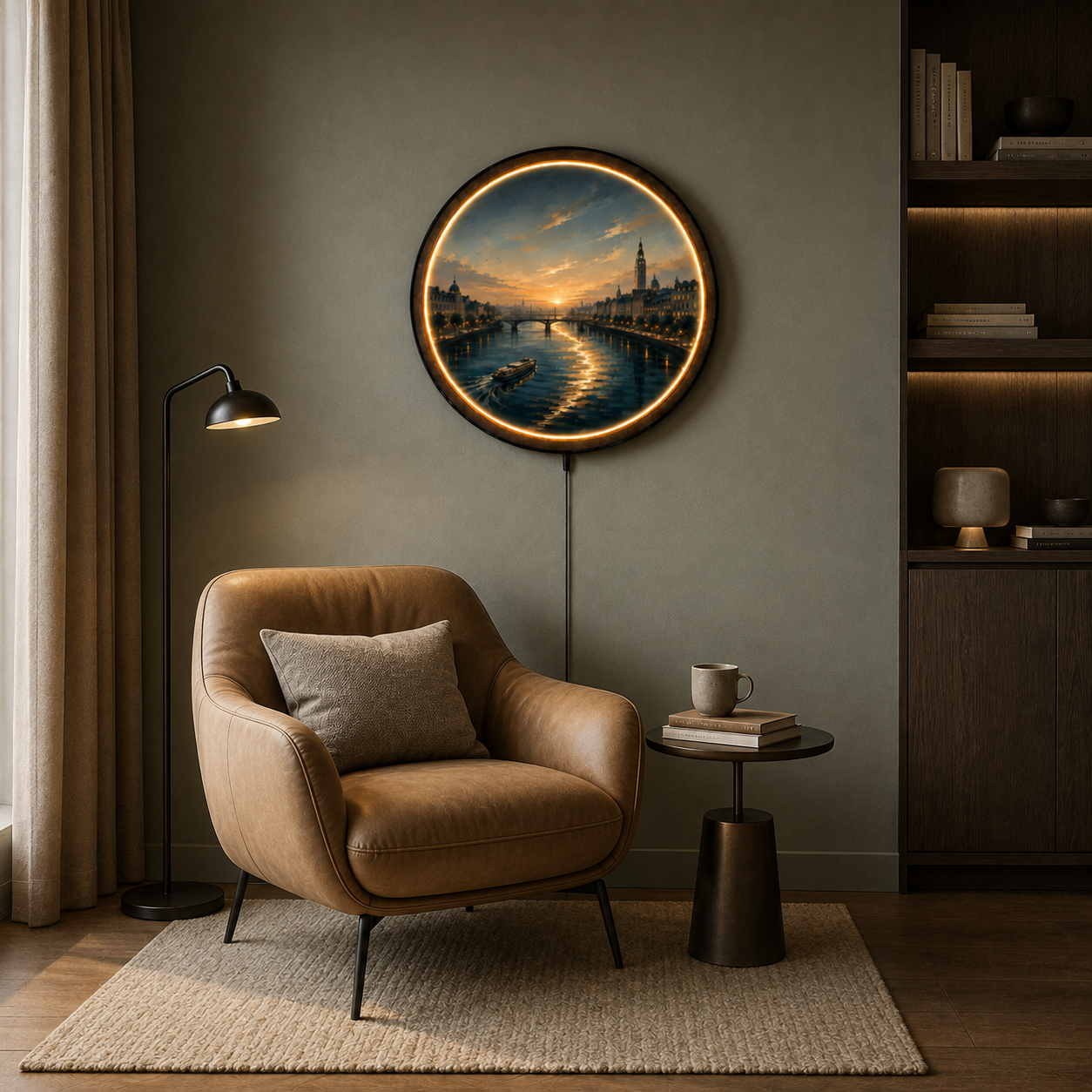Golden Riverside European Cityscape LED Wall Art