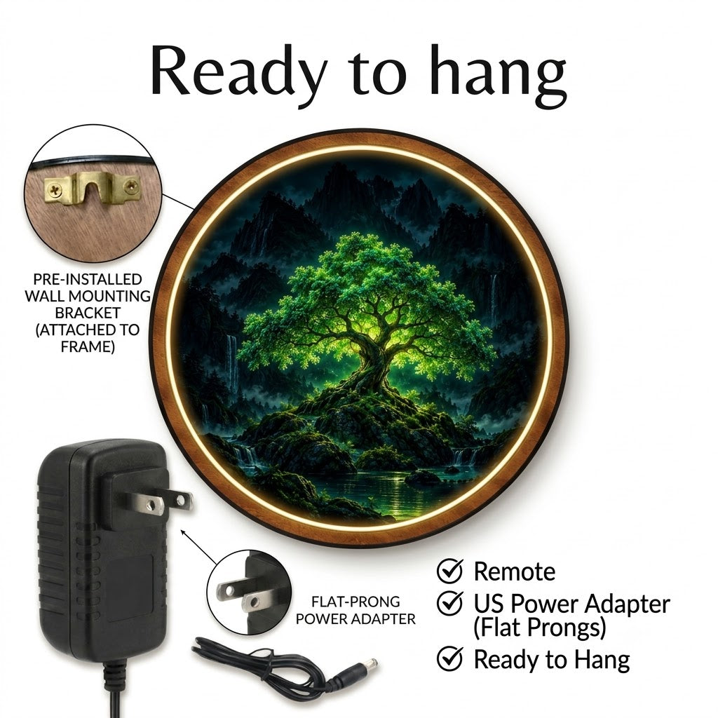 Handcrafted Emerald Tree of Life LED Wall Art