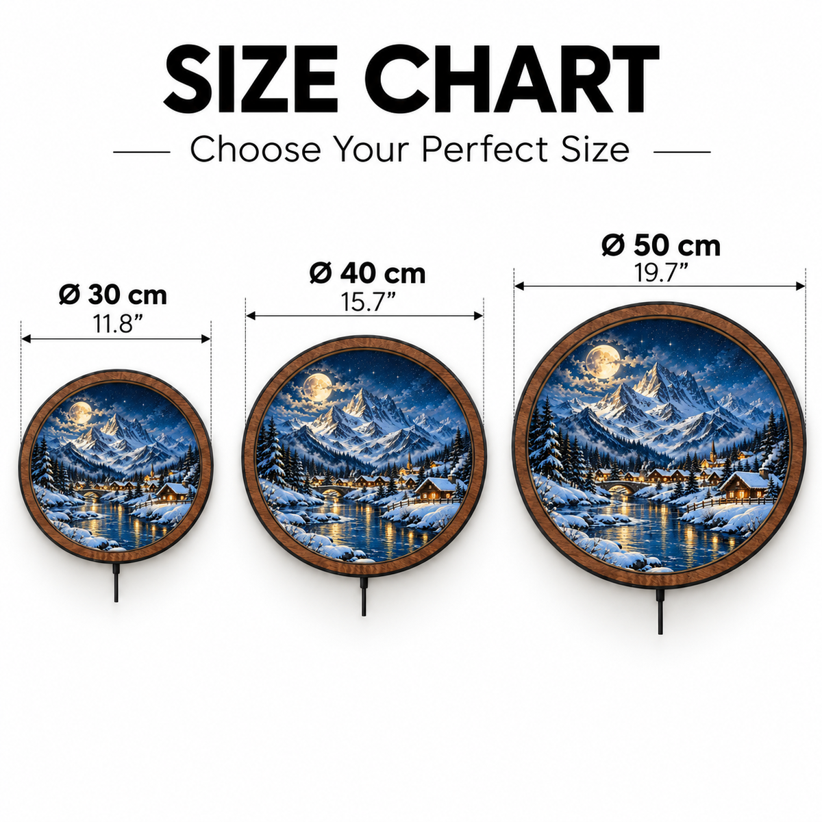 Winterlight Village LED Wall Art – Golden Moon Mountain Retreat