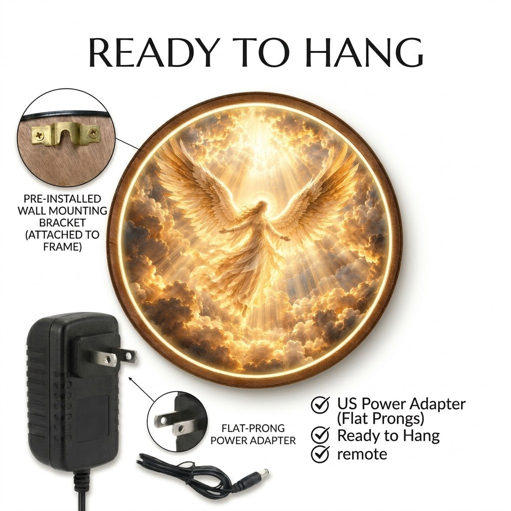Handcrafted Golden Angel LED Wall Art – Heavenly Guardian Angel Wings Christian