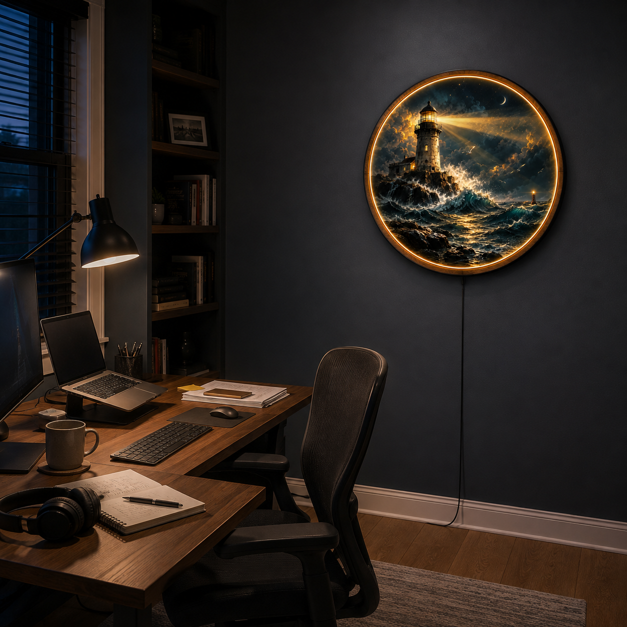 Beacon Through the Storm LED Wall Art – Lighthouse Coastal Decor