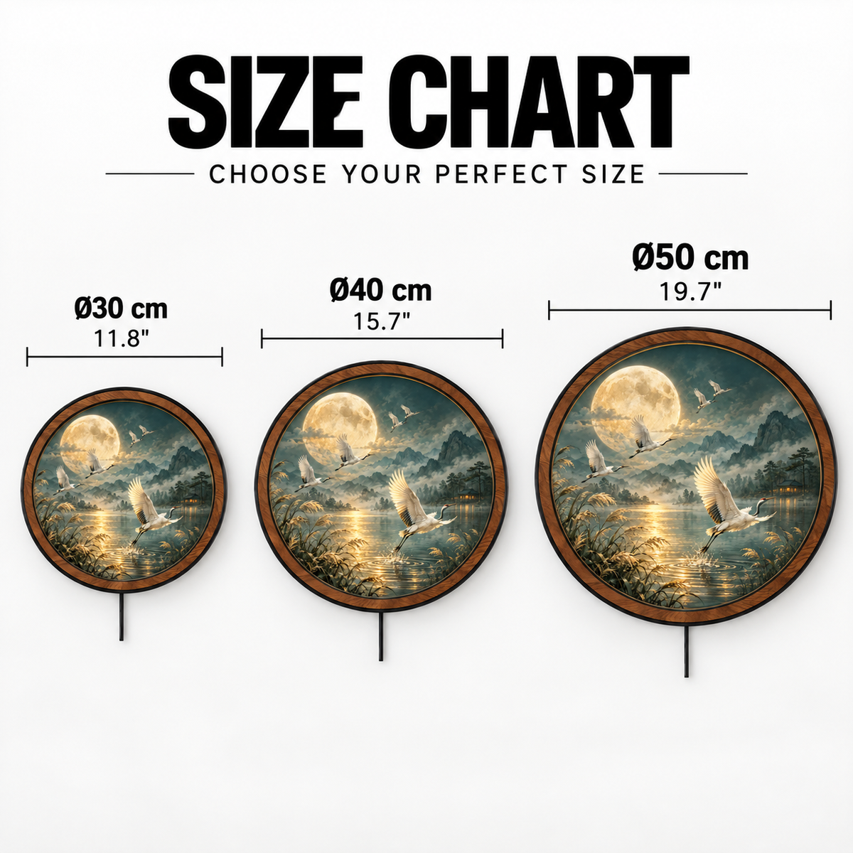 Moonlit Cranes – Golden Serenity LED Wall Art