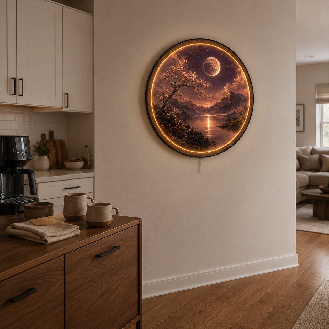 Moonlit Cherry Blossom LED Wall Art – Mountain Lake Decor