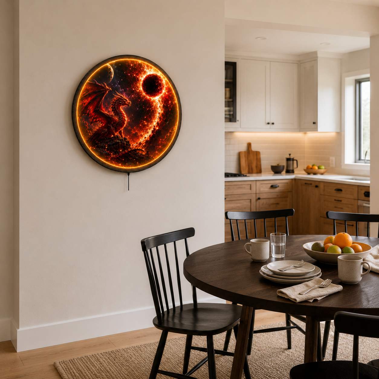 Eclipse Dragon LED Wall Art – Cosmic Fire Fantasy Decor