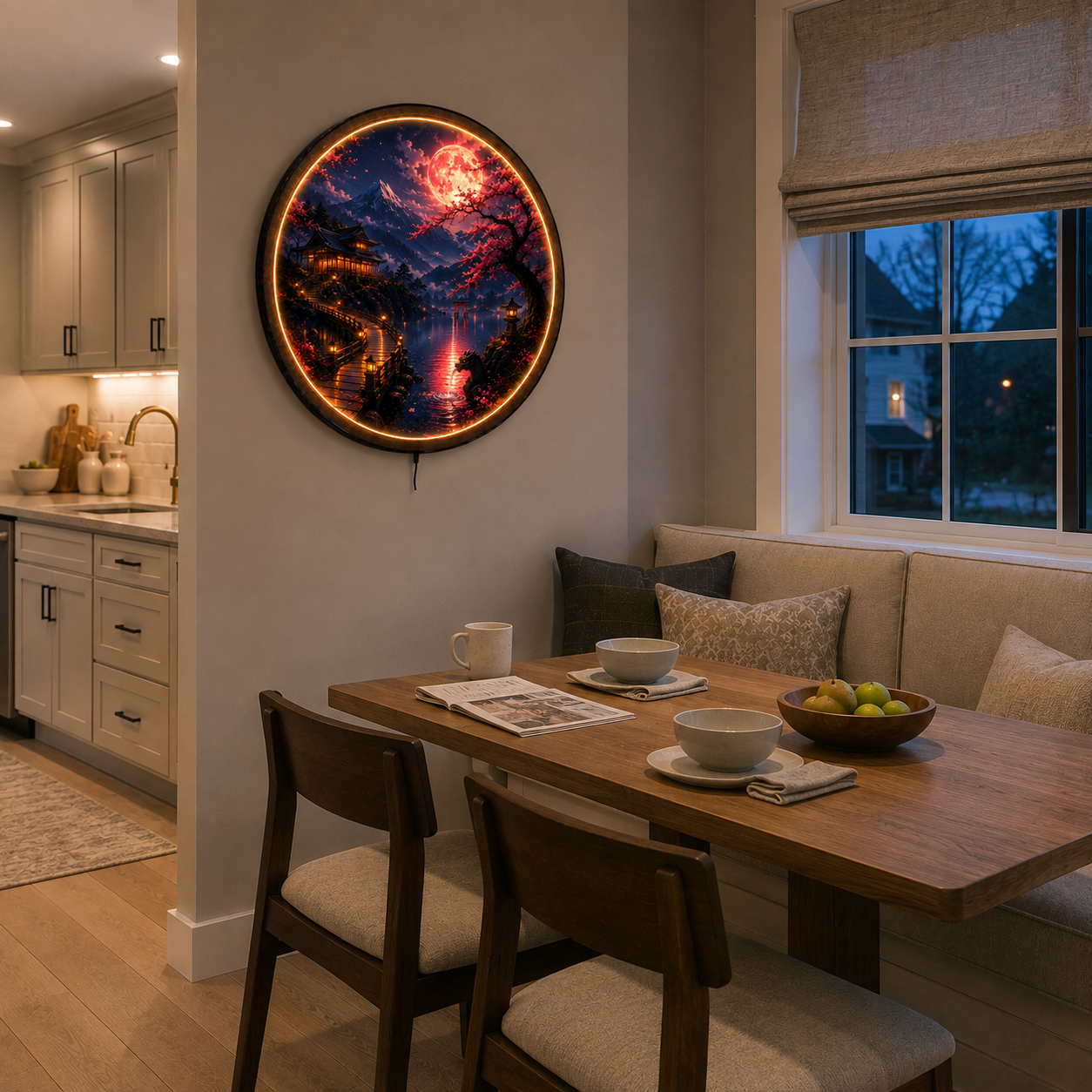 Sakura Moon – Crimson Reflection LED Wall Art