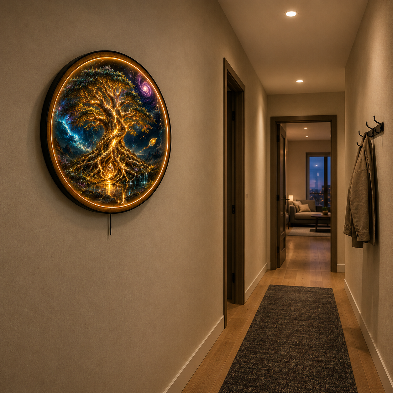 Starlit Genesis LED Wall Art – Glowing Cosmic Tree Decor