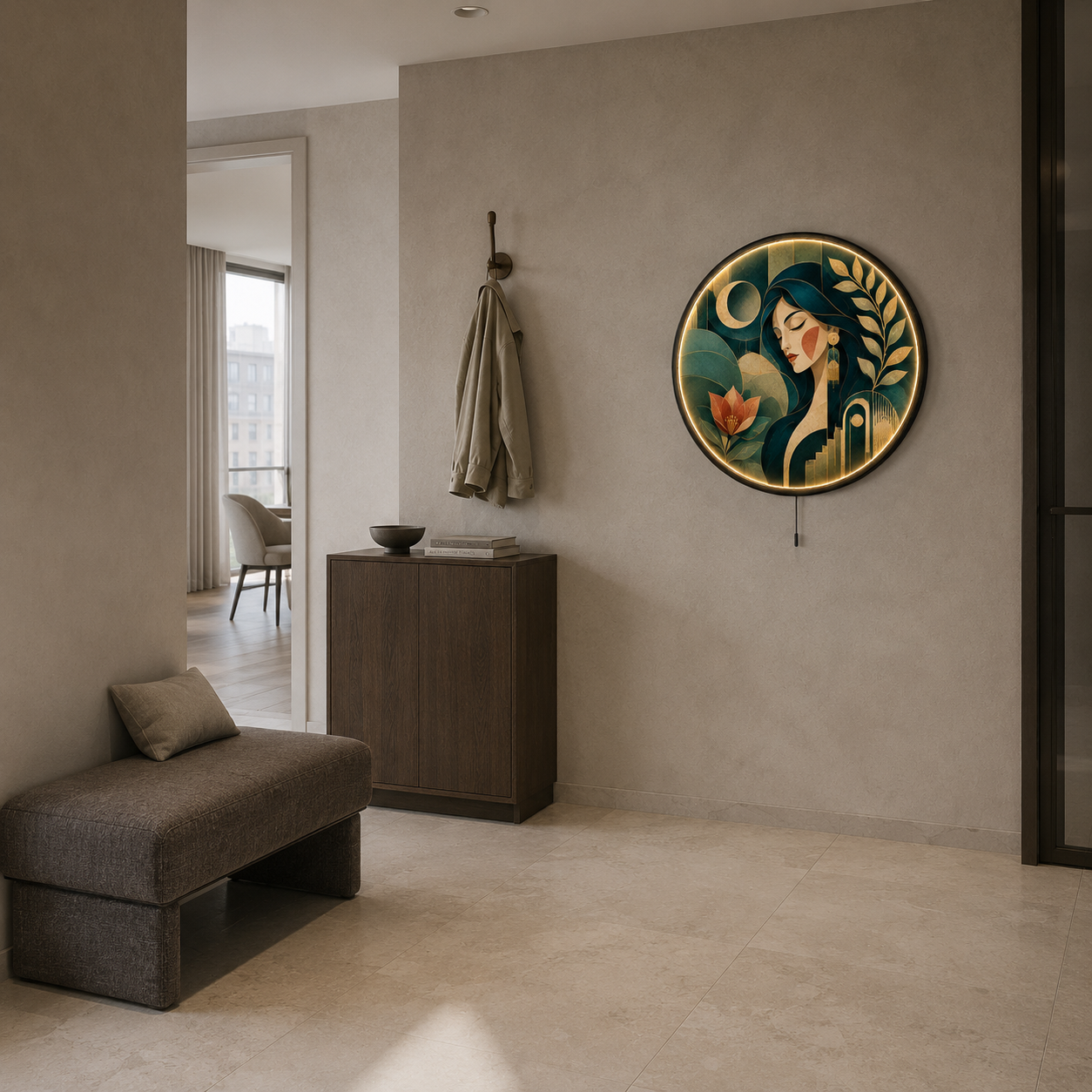 Emerald Muse LED Wall Art – Art Deco Botanical Portrait