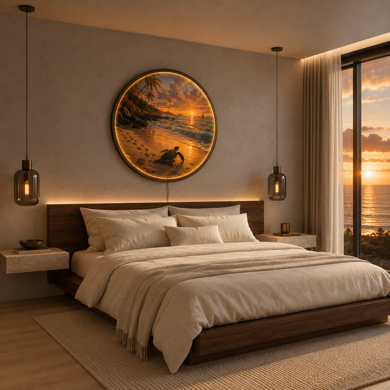 Sea Turtle Sunset Beach LED Wall Art – Coastal Acrylic Light Decor
