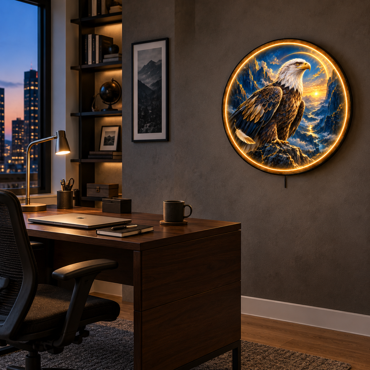Skyward Sentinel LED Wall Art – Bald Eagle Mountain Decor