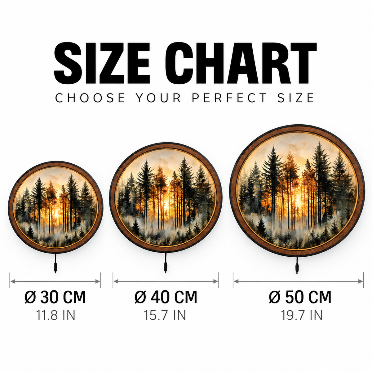 Forest Sunrise LED Wall Art – Golden Pine Woodland Decor