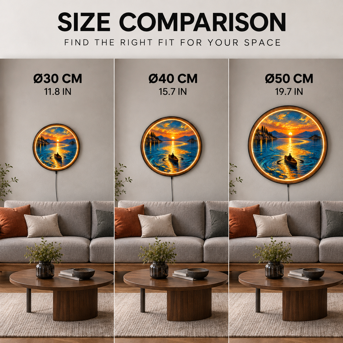 Golden Voyage LED Wall Art – Sunset Lake Lighted Decor