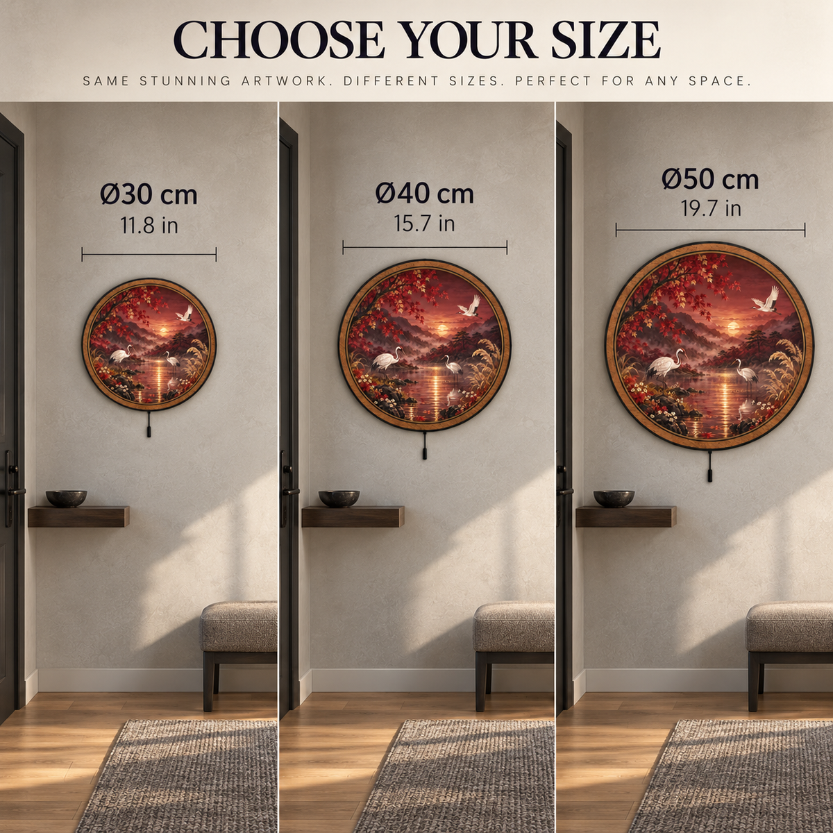 Crimson Crane Valley – Autumn Sunset LED Wall Art