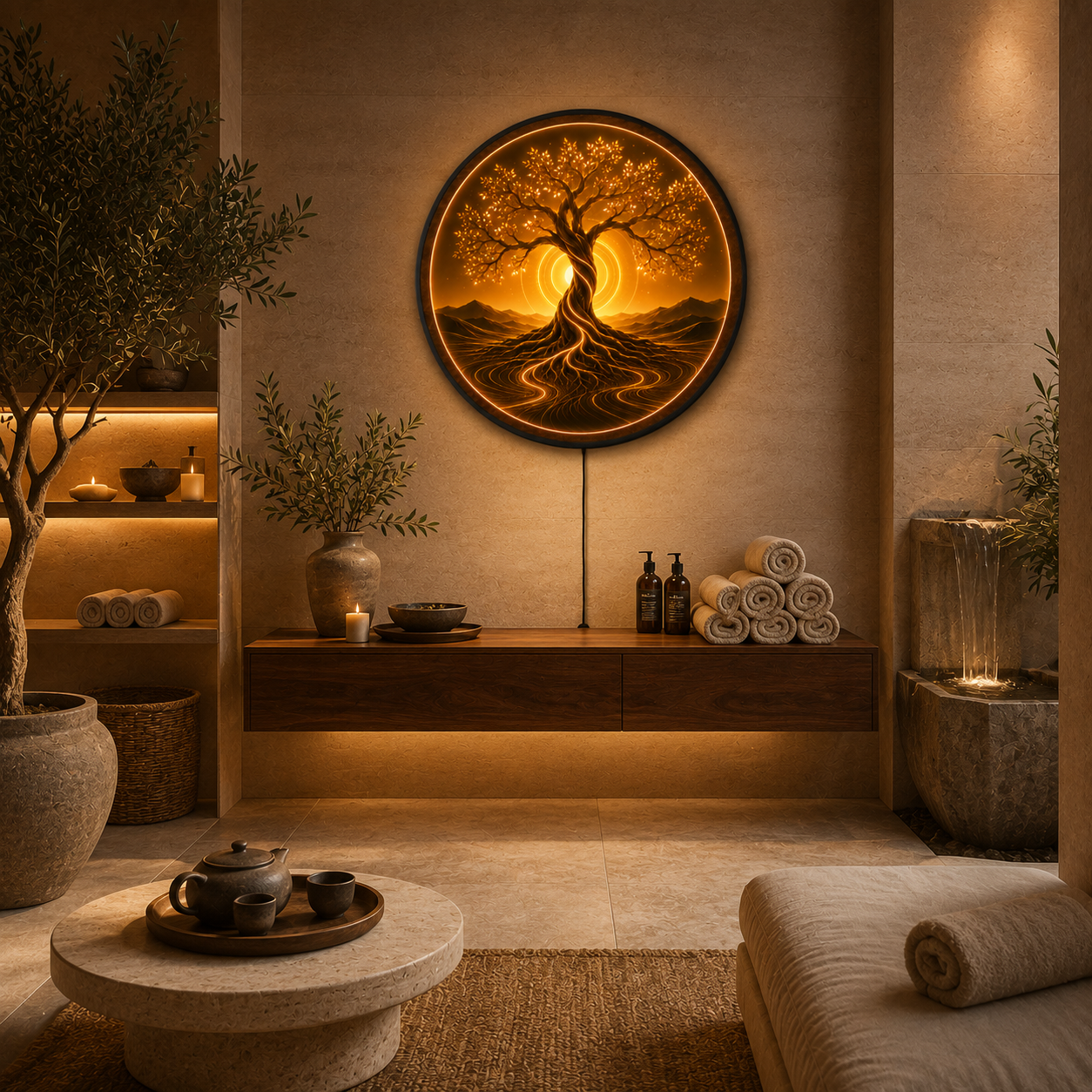 Golden Tree of Life LED Wall Art – Illuminated Nature Acrylic Decor