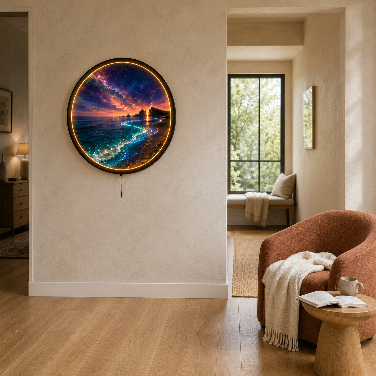 Bioluminescent Beach LED Wall Art – Galaxy Ocean Night Decor
