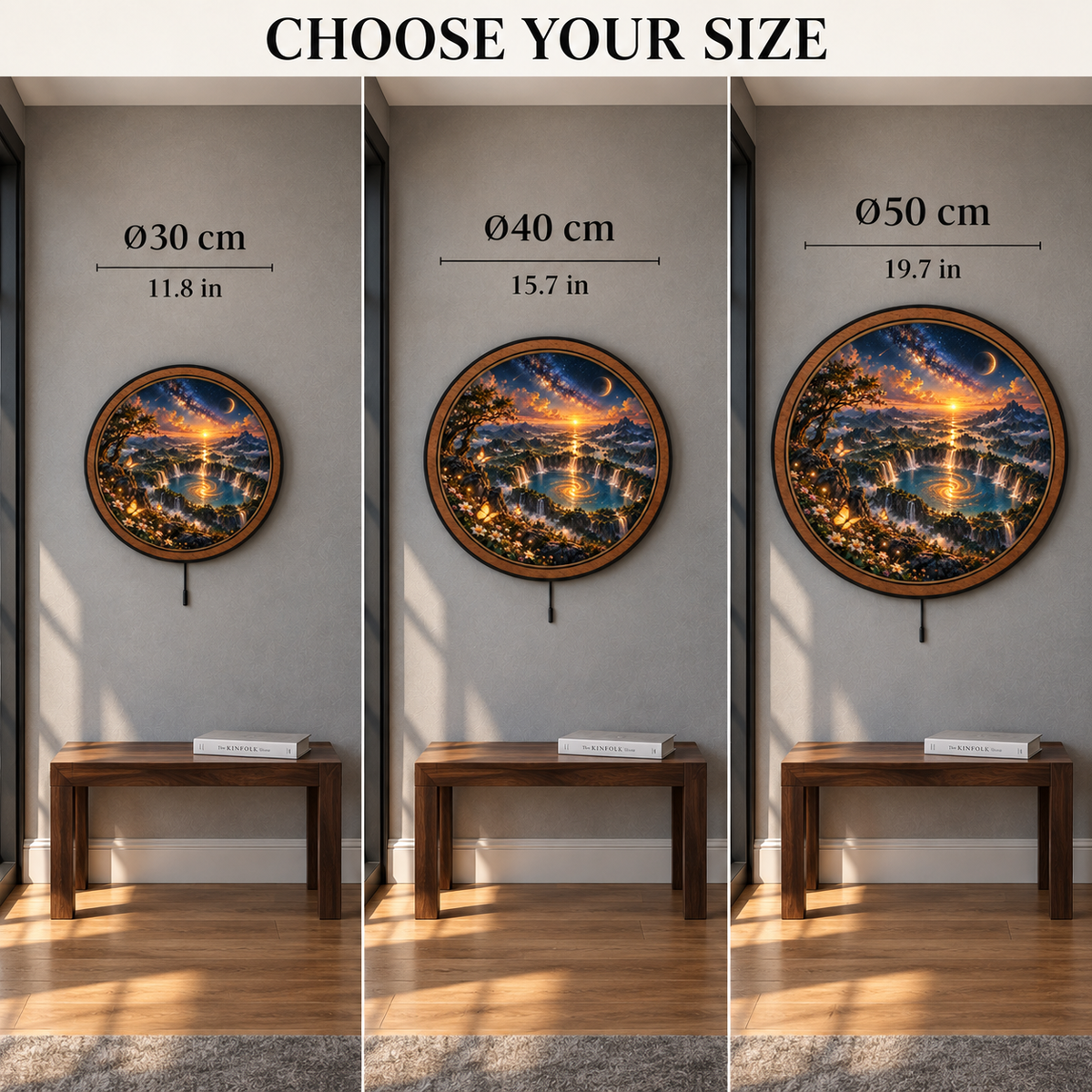 Celestial Falls – Golden Galaxy Mountain LED Wall Art