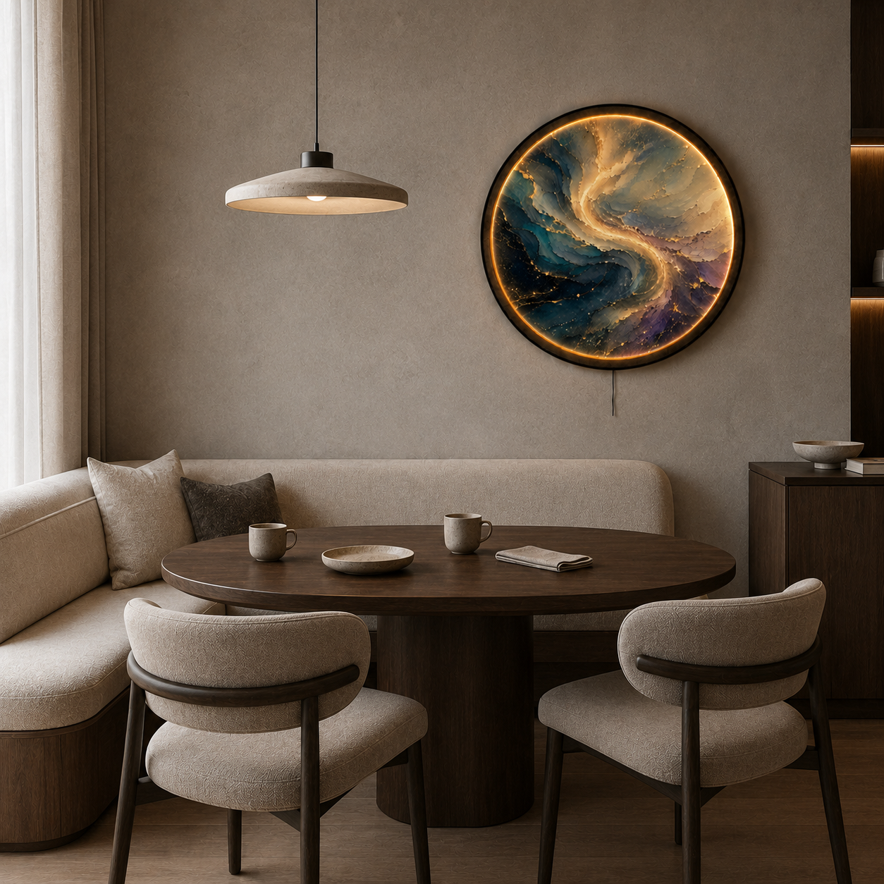 Gilded Current LED Wall Art – Teal & Gold Abstract Wall Decor