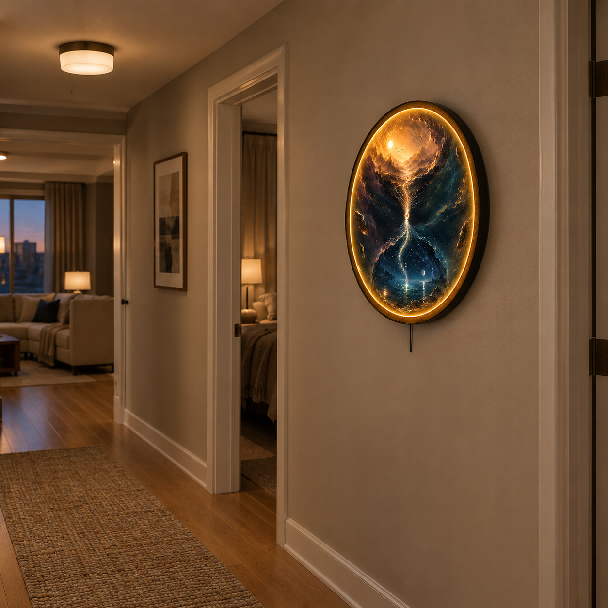 Between Two Worlds LED Wall Art – Celestial Portal Landscape