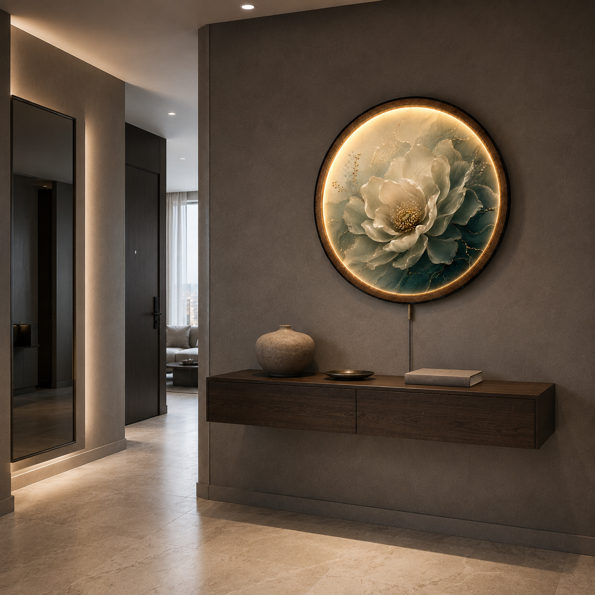 Ivory Serenity Floral LED Wall Art – Luxury Botanical Decor