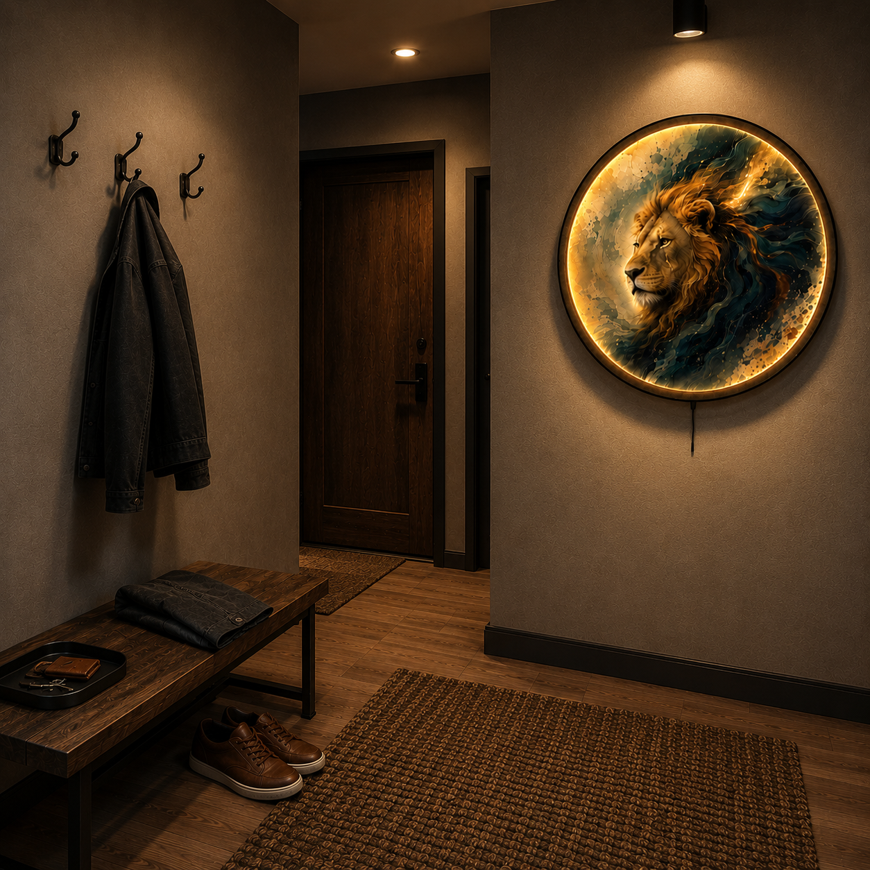 Majestic Lion LED Wall Art – Golden Mane Modern Wildlife Decor